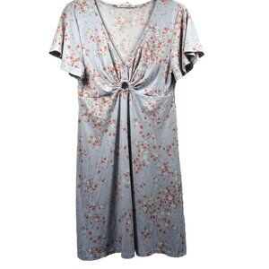 Pink Rose Babydoll Dress Y2K‎ Medium Blue Floral Flutter Short Sleeves Pullover